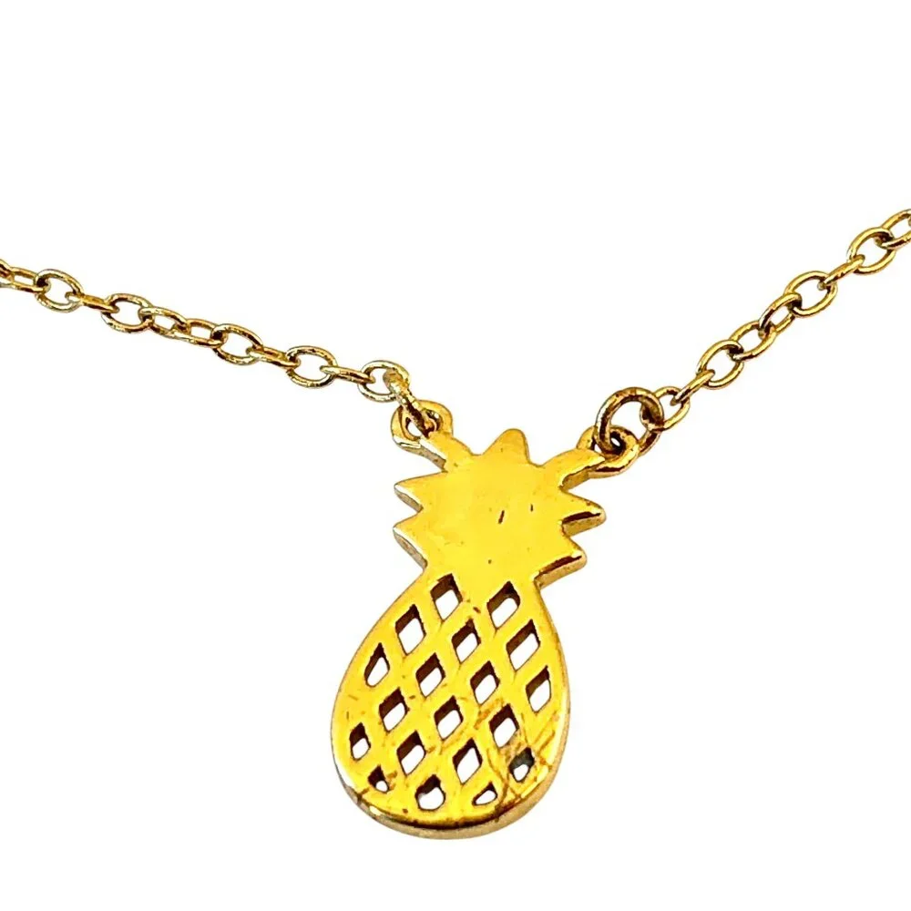 By STERLING FOREVER Pineapple Cutout Pendant Necklace Silver & Gold Wash GIRLS